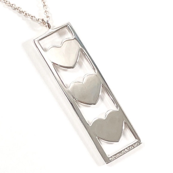 TIFFANY&Co. Tiffany Triple Heart Plate Necklace Silver 925 Women’s RARE - Picture 5 of 16